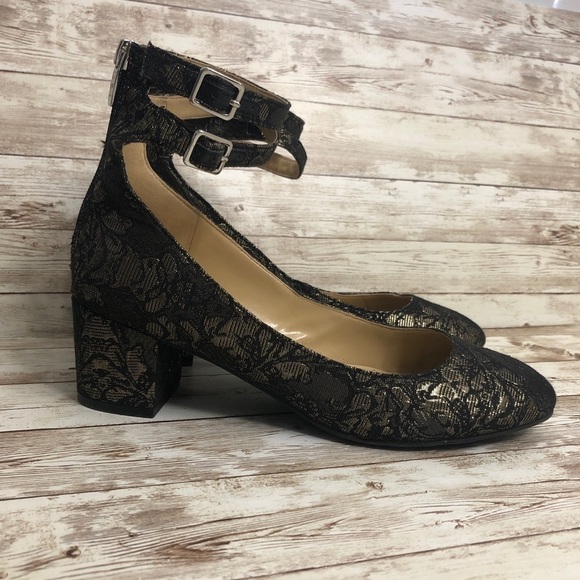 Marc Fisher Kary Embroidered Heels with Ankle Strap And Block Heel - Picture 7 of 7